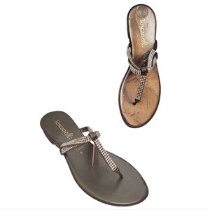 ITALIAN SHOEMAKERS Made In Italy MEL BRASS Flat Thong Sandal RHINESTONES